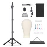 Retbtnm Wig Stand with Head 50 Inches, Wig Head Stand with 22 Inches Mannequin Head, Height Adjustable Metal Tripod Wig Stand, Manikin Head Set for Wigs Display Making Hair Weave and Styling