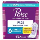 Poise Incontinence & Postpartum Pads for Bladder Leaks, 4 Drop Moderate Absorbency, Regular Length, 132 Count, Packaging May Vary