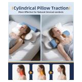 Cervical Neck Pillows with Round Cervical Roll Cylinder Bolster Traction Pillow(2 in 1 Removable) Ergonomic Contour Memory Foam Pillow for Relaxer Neck&Shoulder Pain Relief for Sleepers(White&Blue)