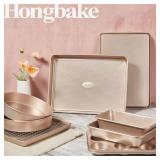 HONGBAKE 9-Piece Baking Pans Set Nonstick, Stackable Non Toxic Bakeware Sets with Diamond Texture, Oven Pan Set for Cooking, Includes Cookie Sheet with Rack, Cake Pan, Roasting Pan, Muffin Tin, Gold