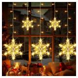 Christmas Snowflakes Window Lights, 5 Pack 72 LEDs Waterproof Hanging Battery Operated Christmas Decoration with Timer for Indoor Outdoor Xmas Home Winter Party Patio Bedroom Decor, Warm White