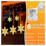 Christmas Snowflakes Window Lights, 5 Pack 72 LEDs Waterproof Hanging Battery Operated Christmas Decoration with Timer for Indoor Outdoor Xmas Home Winter Party Patio Bedroom Decor, Warm White