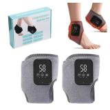 2Pcs Ankle Massager for Pain Relief, Ankle Heating Pads with Massage - 3 Levels Heat & Vibration Adjustable, Auto Shut-Off, Cord-Free Use for Daily
