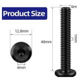 Etauwe 20-Piece M6 x 40mm Flat Head Socket Cap Screws - Carbon Steel Black Oxide Furniture Bolts with Hex Key, Full Thread Machine Fasteners