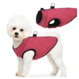 SCENEREAL Winter Dog Vest Coat with Built-in Harness, Warm Puppy Jacket for Small to Medium Dogs, Cold Weather Coat with Zipper, Fleece Puffer Vest, Windproof Snow Clothes Size L