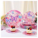 WELLIFE 20PCS Butterfly Birthday Plates Plastic Dinner & Dessert Plates for Girls Party, Kids Birthday, Magical Butterfly Party Supplies