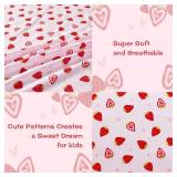 lasoftan Pink Strawberry Printed Kids Sheet Set Twin Size, 3 Pcs Breathable & Silky Soft Microfiber Kids Fitted Sheet, Bed Sheets with 15 Deep Pocket for Boys and Girls