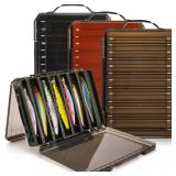 Noamus 3 Pack Double Sided Fishing Lure Boxes, 14 Compartments Fishing Tackle Organizer with 2 Buckle, Plastic Clear Storage Case, Visible Hard Bait Container for Jewelry Beads Earring Hook(3 Color)