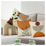 Ruelvth Boho Pillow Covers 16x16 Inch, Mid Century Bohemia Rainbow Arch Throw Pillow Covers Square Cotton Linen Terracotta Couch Pillowcases, Set of 4 (No Inserts)