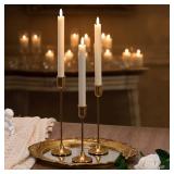 Brass Gold Candlestick Holders, Metal Taper Candle Holders Set of 6, Vintage Modern Candle Sticks Holder Decor for Table Centerpiece, Fireplace Mantel Wedding Housewarming Gift, Candlelit Dinner Decor