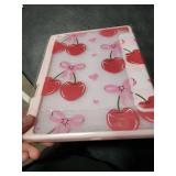 Mektron Printed Case for iPad 10.2 Inch 2021/2020/2019, for iPad 9th/8th/7th Generation Case, Buit in Pencil Holder with Shockproof Cover Clear Shell + Trifold Stand, Cherries Bows C353