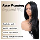 BrownBomb Black Wear and Go Glueless Wigs Pre Plucked Pre Cut for Beginners Long Layered Straight Synthetic Lace Front Wigs with bangs 26 Inch Natural 1B 3 Seconds to Wear for Beginners