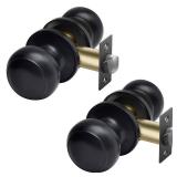 CML Hardware (2 Pack) Passage Door Knob for Hall/Closet, No Locking Interior Round Ball Handle in Solid Stainless Steel, Matte Black