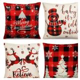 TDHDIKE Farmhouse Christmas Pillow Covers - 18x18 Inch Set of 4, Sofa Couch Decorations