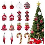 Christmas Ornaments, 16Pcs Red and White Christmas Ornaments Set with Hanging Strings Ideal for Christmas Tree Decorations and Indoor Accents