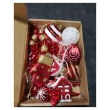 Christmas Ornaments, 16Pcs Red and White Christmas Ornaments Set with Hanging Strings Ideal for Christmas Tree Decorations and Indoor Accents