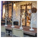 EAMBRITE Home Decorations Light Up White Birch Tree Indoor Christmas Decor, 4 Pack Battery Operated/USB Lighted Tabletop Money Tree Lamp Led Lights Xmas Wedding Centerpiece Table Room (2 Ft) MISSING O