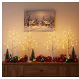 EAMBRITE Home Decorations Light Up White Birch Tree Indoor Christmas Decor, 4 Pack Battery Operated/USB Lighted Tabletop Money Tree Lamp Led Lights Xmas Wedding Centerpiece Table Room (2 Ft) MISSING O