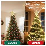 Christmas Tree Topper Star Lighted with 32FT Decorative Lights, Christmas Star Tree Topper with 6 Patterns Projector, Gold Tree Topper with 3D Glitter LED Rotating Warm Lights for Christmas Decoration