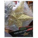 Christmas Tree Topper Star Lighted with 32FT Decorative Lights, Christmas Star Tree Topper with 6 Patterns Projector, Gold Tree Topper with 3D Glitter LED Rotating Warm Lights for Christmas Decoration