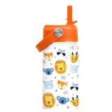 Kids Water Bottle with Straw Lid - 12 Oz Insulated Stainless Steel Animal Water Bottles for Kid Boys Girls - Travel Cup for School Sports