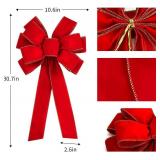Iceyyyy 8 Pcs Large Christmas Bow-30.7 x 10.6 Christmas Golden Edged Red Velvet Bow-Christmas Tree Topper Ornament Bow for Xmas Home Wreath Decoration
