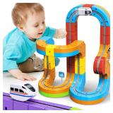 KlickRail Electric Train Set Flexible Race Track for Kids 4 6 7 8, 48 Pcs Car Track for Toddlers 3-5, Building Toy Train Track Gravity-Defying 3D Embedded Layouts & Motorized Car, STEM Learning Gift N