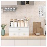 Bamboo Desk Organizer with Drawers Wooden Desktop Storage Drawers for Bills Office Supplies Kitchen Utensils Organizing Tool for Home Classroom Organization No Assembly (3 Drawers, White)