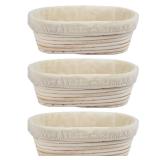 3Pcs Banneton Bread Proofing Basket, 10 inch Oval Banneton Basket,Sourdough Proofing Basket,Bread Bowl Handmade Rattan Baskets and Liners for Professional & Home Sourdough Bread Baking
