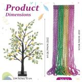 Huquary Mardi Gras Bead Tree Decor 23.6 Inch Lighted Tabletop Birch Tree with 20 Mardi Gras Beads Purple Gold Green for Fireplace Mantel Table Centerpiece Carnival Events Party Decoration