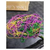 Huquary Mardi Gras Bead Tree Decor 23.6 Inch Lighted Tabletop Birch Tree with 20 Mardi Gras Beads Purple Gold Green for Fireplace Mantel Table Centerpiece Carnival Events Party Decoration