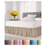 Wrap Around Dust Ruffle Bed Skirt - Cream - for Full Size Beds with 15 Inch Drop - Easy Fit Elastic Strap - Adjustable Pleated Bedskirt w/Brushed Fabric - Wrinkle Free - for Women, Men, Kids & Teens