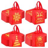 Wesnoy 48 Pcs Christmas Gift Bags Bulk 10 x 8 x 4 Inch Red Gold Goodies Bags Reusable Non Woven Christmas Party Favors Candy Treat Totes with Handles for Holiday Gift Birthday Party Supplies