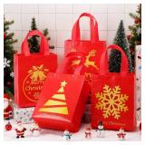 Wesnoy 48 Pcs Christmas Gift Bags Bulk 10 x 8 x 4 Inch Red Gold Goodies Bags Reusable Non Woven Christmas Party Favors Candy Treat Totes with Handles for Holiday Gift Birthday Party Supplies