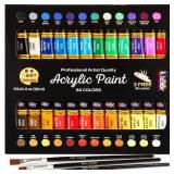 Acrylic Paint Set Canvas Art Paints 24 Colors Perfect Paint Finish (0.41oz,12 ml) With 3 Brushes - Painting Canvas, Paper, Wood, Rock, MDF, Ceramic & Fabric
