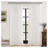 Pinch Pleated Linen Curtains 96 Inches Long for Living Room Bedroom Light Filtering Boho Window Drape 96 inch 2 Panels with Hooks Rings 8ft Cream Beige White Sliding Glass Door Semi Sheer Curtain