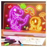 16-Inch Rechargeable Doodle Glow LED Note Board, 7-Color Light Modes, Neon Art Dry Erase Light Up Drawing Pad with Built-in Stand, Sketching Gift Toy for Kids/Girls/Teens, 5 Markers & Tracing Book