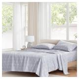 Comfort Spaces 100% Cotton Sheets Queen, Breathable, Naturally Cool Cotton Sheets, Soft Cotton Bed Sheets with 14 Elastic Pocket Fits up to 16 Mattress, All Seasons Sheet Set, Adelia Gray 4 Piece