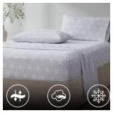 Comfort Spaces 100% Cotton Sheets Queen, Breathable, Naturally Cool Cotton Sheets, Soft Cotton Bed Sheets with 14 Elastic Pocket Fits up to 16 Mattress, All Seasons Sheet Set, Adelia Gray 4 Piece