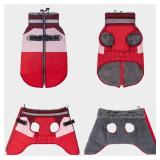 azuza Dog Jacket for Small Dogs Waterproof Dog Coat with Reflective Strips and Harness Built in Warm Fleece Dogs Winter Coat Windproof with Back Zipper, Red L