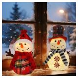 Sancodee Christmas Table Decorations, 2 Pcs Snowman with Warm White LED Lights, Xmas Table Top Snowmen Decor for Winter Home Kitchen Mantle Room Office Holiday Party
