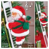 Electric Santa Climbing Up and Down Tree with Music, Bag of Presents - Holiday Decor for Home, Door, Wall - Xmas Ornament