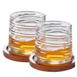 ACHEER 10 Oz Large Spinning Whiskey Glasses set of 2,Rotatable Old Fashioned Glasses, Tumbler Rocks Bar Glasses, with Bamboo Coasters, Gift BOX