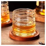 ACHEER 10 Oz Large Spinning Whiskey Glasses set of 2,Rotatable Old Fashioned Glasses, Tumbler Rocks Bar Glasses, with Bamboo Coasters, Gift BOX