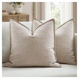 MIULEE Pack of 2 Thick Textured Couch Throw Pillow Covers, Natural Linen Decorative Pillow Covers 20x20, Neutral Cushion Cases for Sofa Bed Living Room Modern Farmhouse Home Decor, No Filling