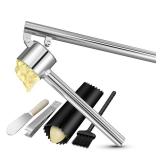 5-in-1 Stainless Steel Garlic Press Set with Jumbo Chamber & Mincer - Heavy Duty Rustproof Garlic Crusher with Ergonomic Handle, Dishwasher Safe, Easy Squeeze Design for Ginger, Nuts, Herbs