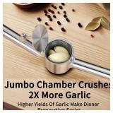 5-in-1 Stainless Steel Garlic Press Set with Jumbo Chamber & Mincer - Heavy Duty Rustproof Garlic Crusher with Ergonomic Handle, Dishwasher Safe, Easy Squeeze Design for Ginger, Nuts, Herbs