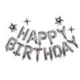 Silver Happy Birthday Banner Balloon Aluminum Foil 16 Inch Letter,10 Inch Five Pointed Star Four Pointed Star Suitable for Kids, Men, Women, Boys and Girls Party Decoration Supplies