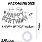 Silver Happy Birthday Banner Balloon Aluminum Foil 16 Inch Letter,10 Inch Five Pointed Star Four Pointed Star Suitable for Kids, Men, Women, Boys and Girls Party Decoration Supplies
