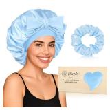 Obeoby Satin Silk Sleep Bonnet for Women, Double-Layer Hair Bonnets with Adjustable Tie Band for Curly Natural Wavy Hair Holiday Birthday Gifts, Blue